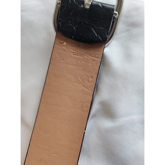 Calvin Klein Womens Black Embossed Logo Belt Silver Buckle Faux Leather Sz Small - Picture 9 of 15